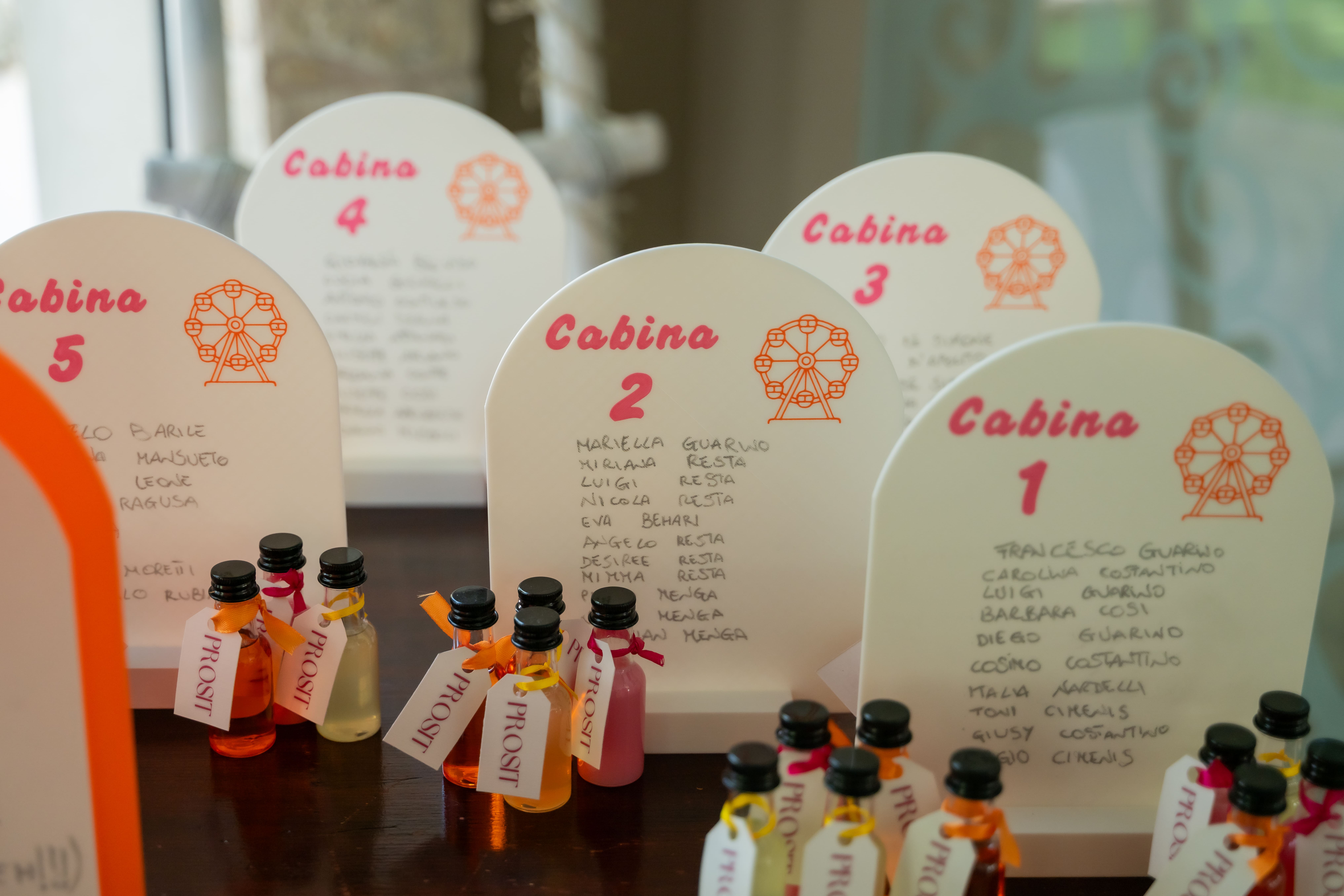 Tableau de mariage con segnatavoli a tema ruota panoramica stampati in 3D